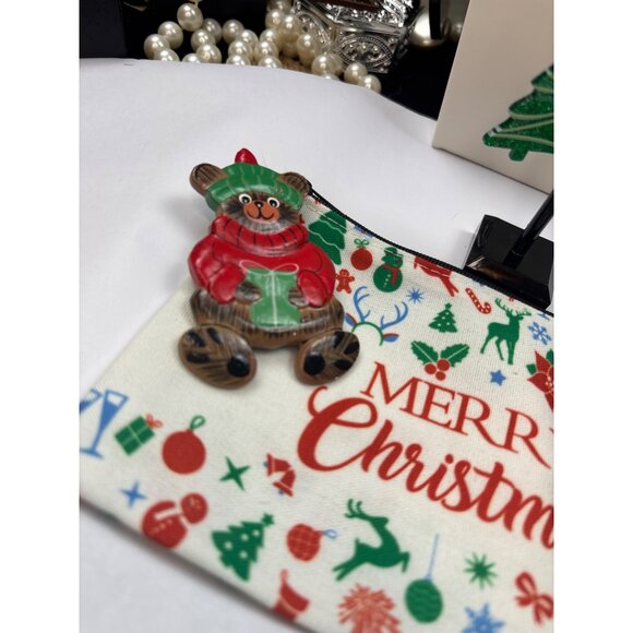 Christmas Accessories Gift Set - Merry Christmas Pouch Tree Earrings Beaded Brac - Picture 2 of 4